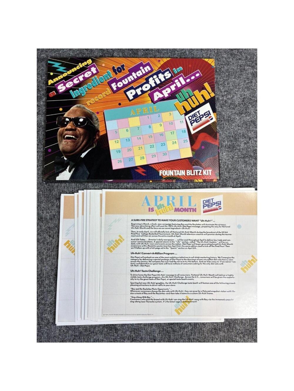 Diet Pepsi Uh Huh Fountain Blitz Kit Ray Charles April Promo Display Pack 90s